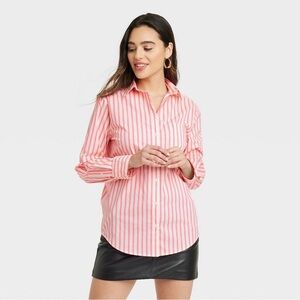 Wild Fable Coral Striped Button-Down Shirt